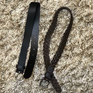 Pair of Boys Belts: 1-Black, 1-Brown Braided Belt